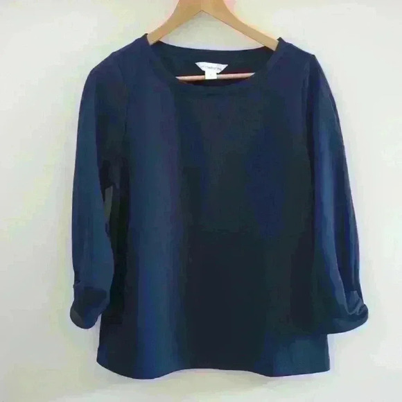 LIZ CALIBORNE | Women's Navy Blue Crewneck 3/4 Length Sleeve Seeater - Picture 1 of 3